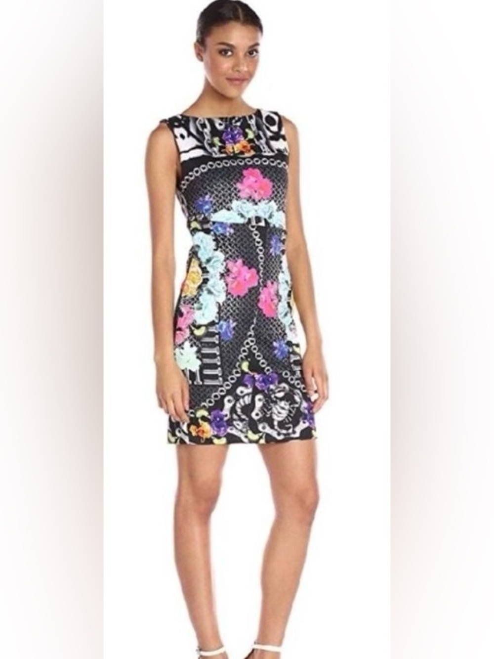 Nicole Miller Artelier Black/Pink Nuts and Bolts Floral sleeveless Dress 6 new - Picture 2 of 15